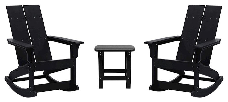 Finn Set of 2 Outdoor Rocking Adirondack Chairs With Side Table, Black
