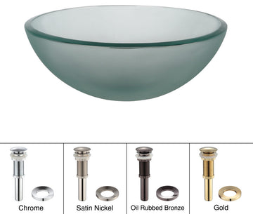 Frosted 14" Glass Vessel Bathroom Sink, PU Drain, Mounting Ring, Nickel