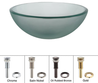 Frosted 14" Glass Vessel Bathroom Sink, PU Drain, Mounting Ring, Nickel