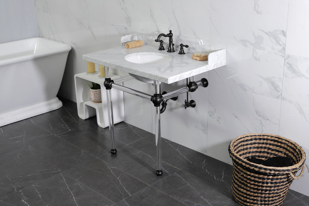 Kingston Brass LMS3630MA0 36" Carrara Marble Console Sink, Acrylic Legs