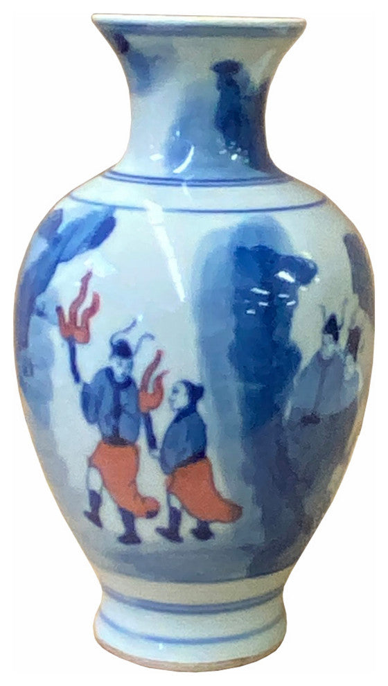 Chinese Red Blue White Porcelain Hand-painted Graphic Small Vase Hws1620