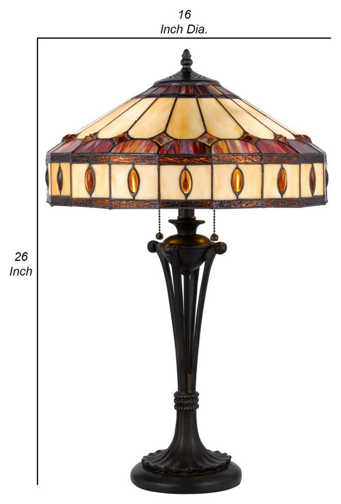 Benzara BM282170 Xia 26" Tiffany Style Vintage Table Lamp, Glass Shade, Bronze