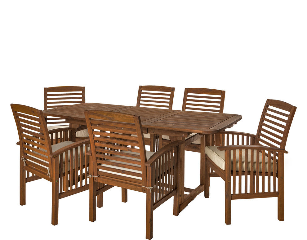 7-Piece Acacia Patio Dining Set With Cushions, Dark Brown