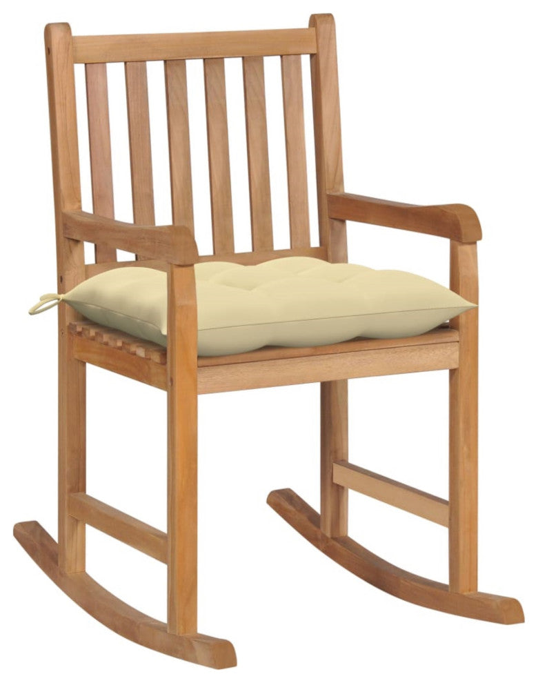 Vidaxl Rocking Chair With Cream White Cushion Solid Teak Wood