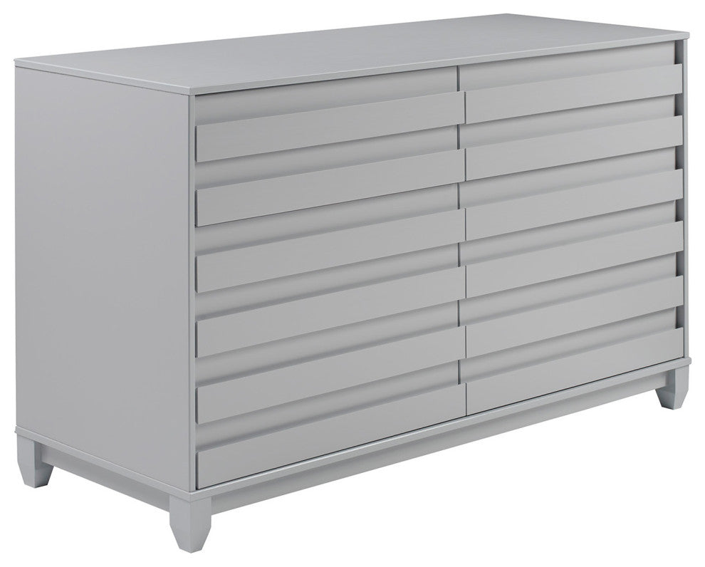 Modern Grooved Panel 6 Drawer Wood Dresser "“ Grey