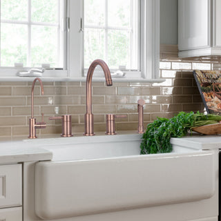 Two-Handles Copper Widespread Kitchen Faucet With Side Sprayer, Antique Copper