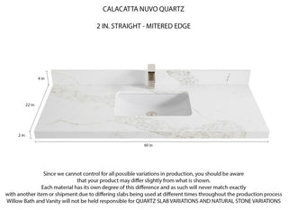 Cambridge 60 Single Bathroom Vanity in White 2" Calacatta Nuvo