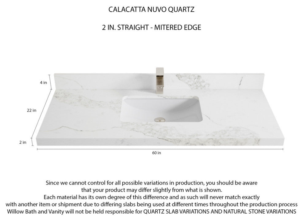 Cambridge 60 Single Bathroom Vanity in White 2" Calacatta Nuvo