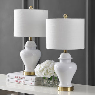 Qin 22" Ceramic/Iron Classic Cottage LED Table Lamp, White by JONATHAN  Y