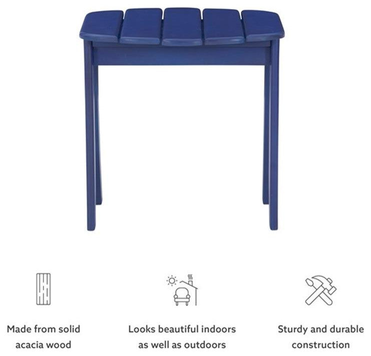 Linon Adirondack Sturdy Solid Acacia Wood Outdoor End Table in Blue Stain