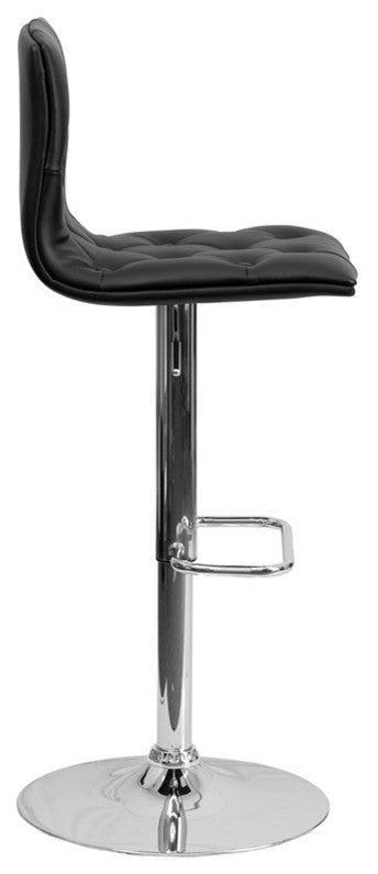 Estella Abby Mid-Back Tufted Black Vinyl Adjustable Barstool, Swivel
