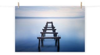 Soft Blue Lake and Abandoned Pier Landscape Photo Loose Wall Art Prints, 12" X 18"