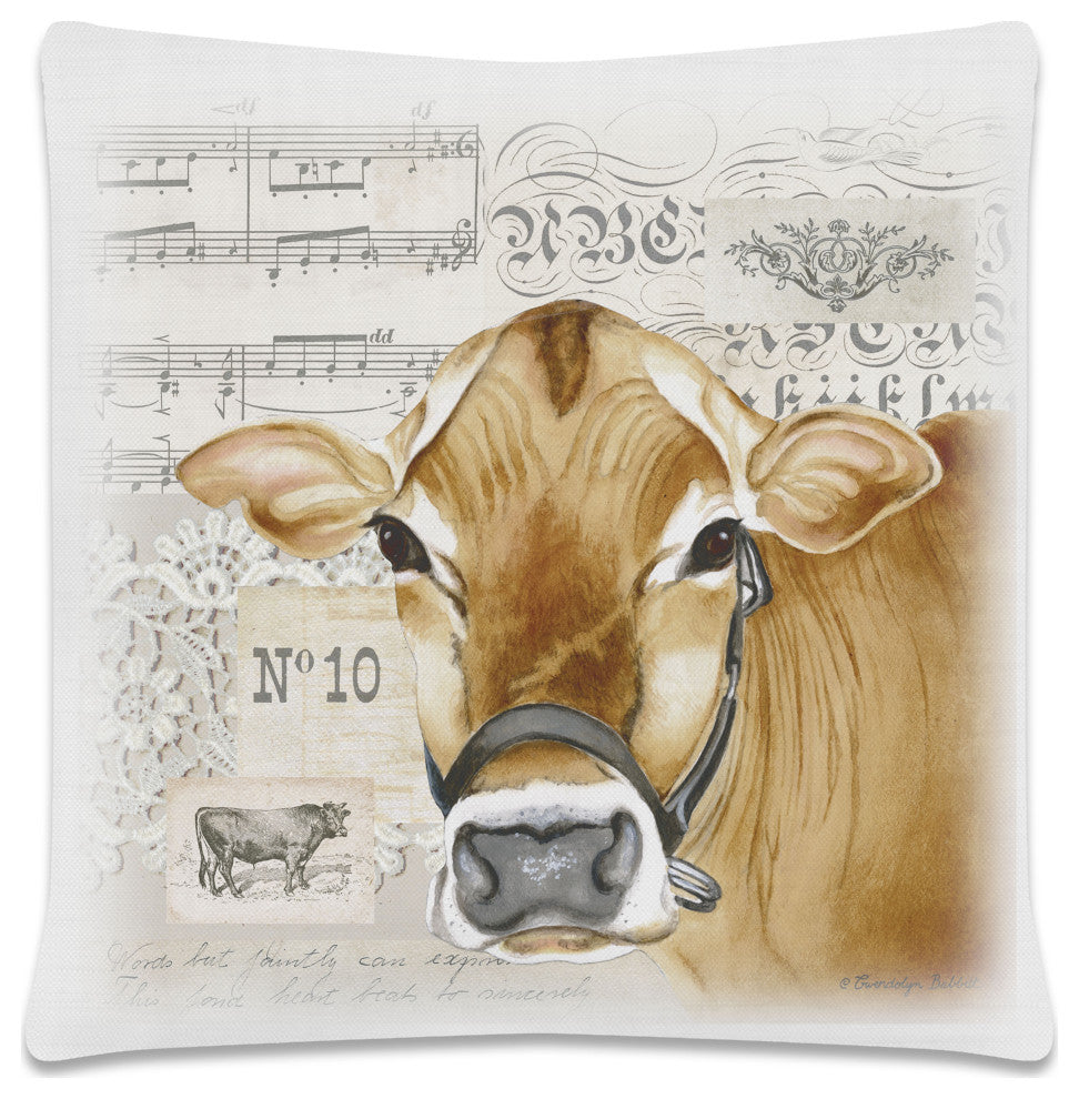 Country Life 18"x18" Cow Pillow, White