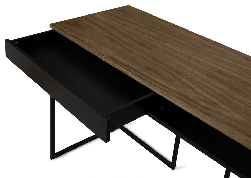 Modern Small Home Desk, Walnut, Black Legs
