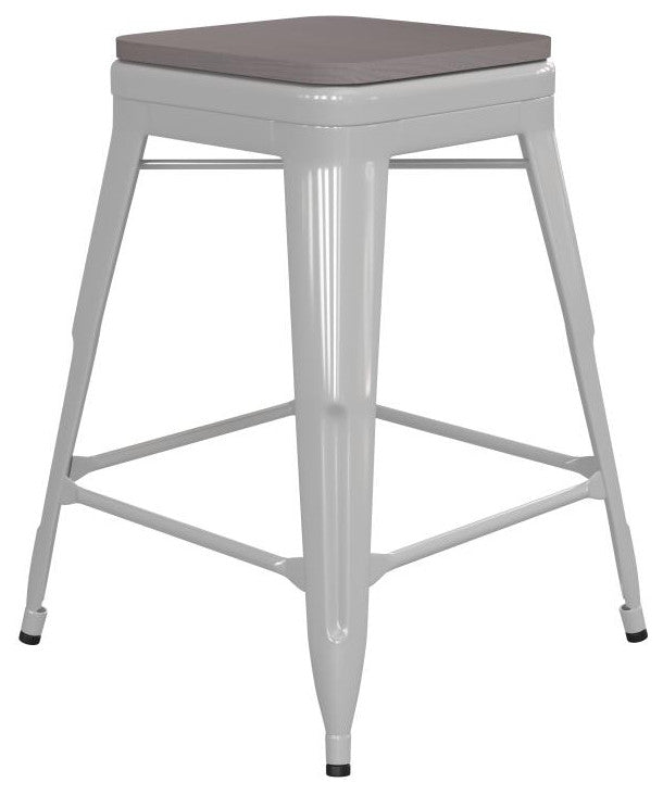Kai Commercial Grade 24" High Metal Indoor-Outdoor Counter Height Stool, White/Gray
