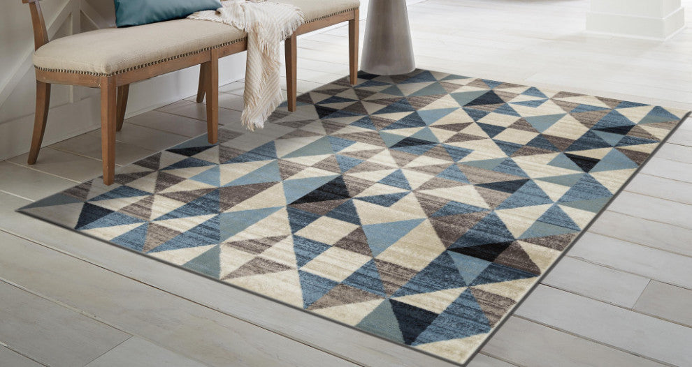 5"x8" Blue Beige Nested Diamonds Modern Area Rug