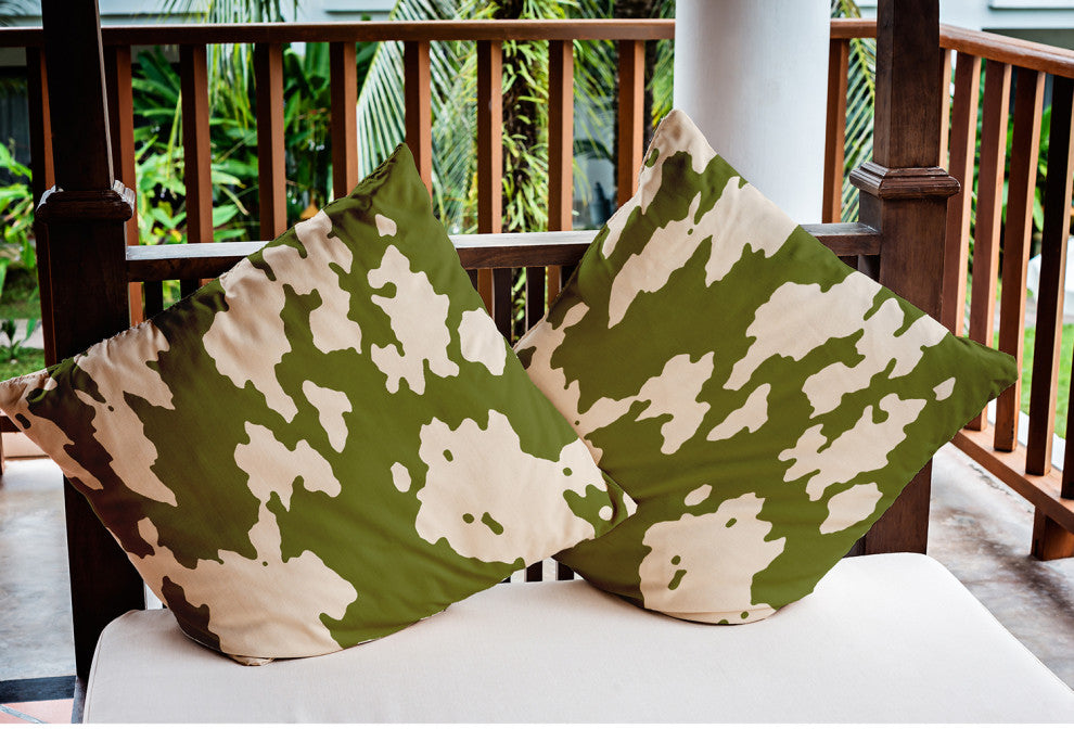 18" x 18" Moo Print Indoor/Outdoor Polyester Throw Pillow, Olive