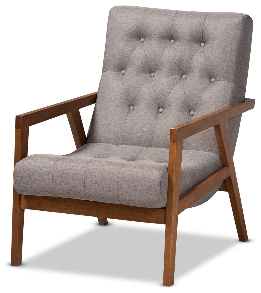 Tybin Gray Fabric Walnut Wood Armchair