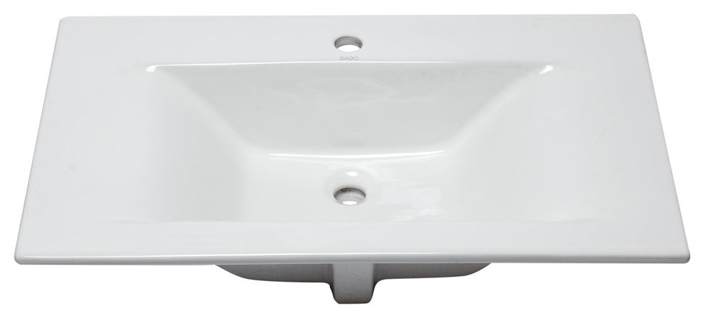 White Ceramic 32"x19" Rectangular Drop In Sink