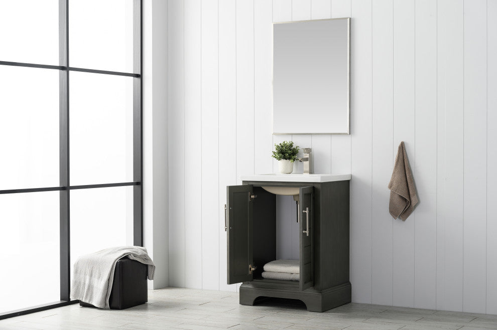 Vanity Art Bathroom Vanity With Sink & Top, Silver Grey, 24", White Ceramic