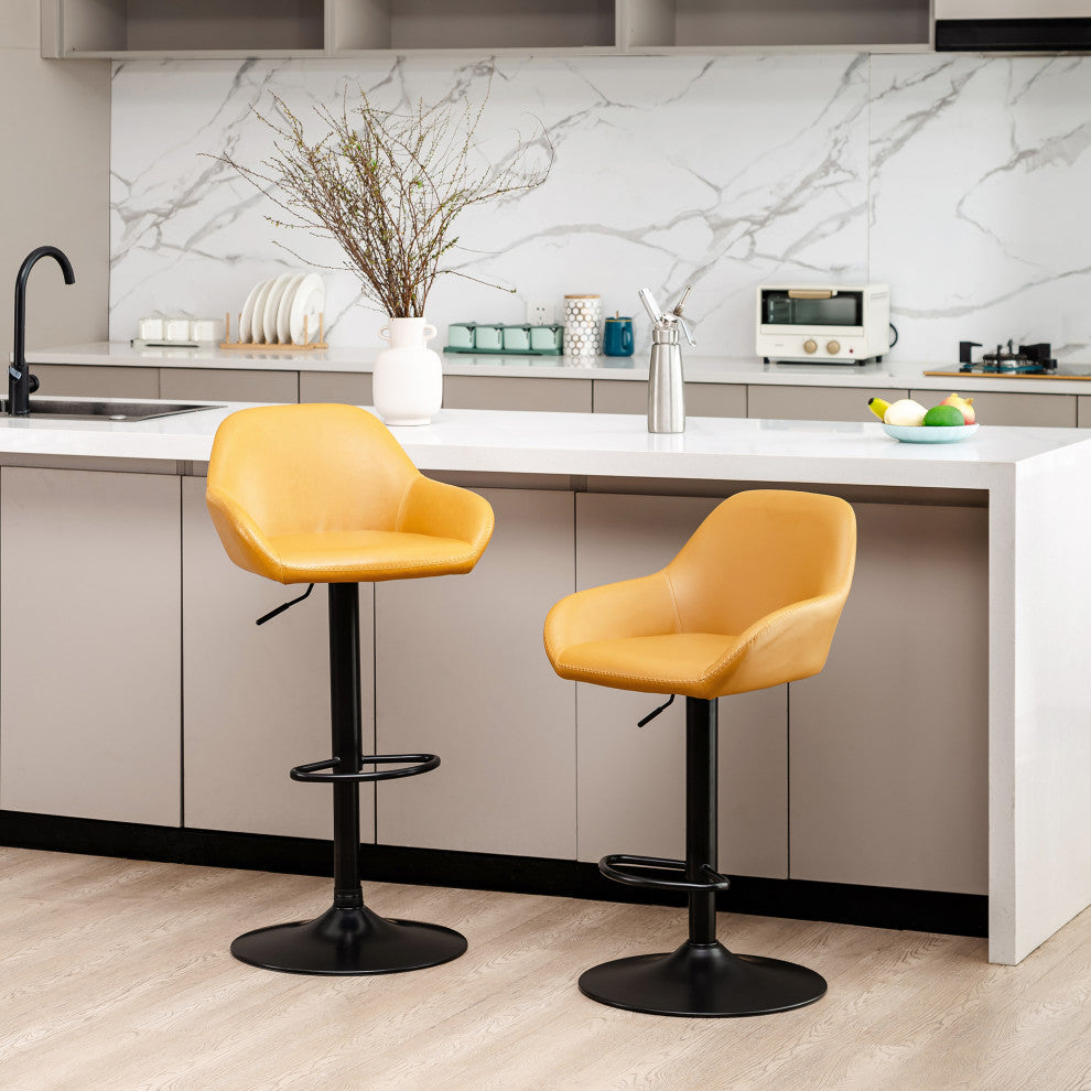 Orange Leatherette Bar Stool, Set of 2
