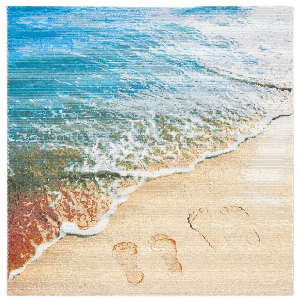 Safavieh Barbados Collection Indoor-Outdoor, BAR550 Rug, Gold/Blue, 8' Square