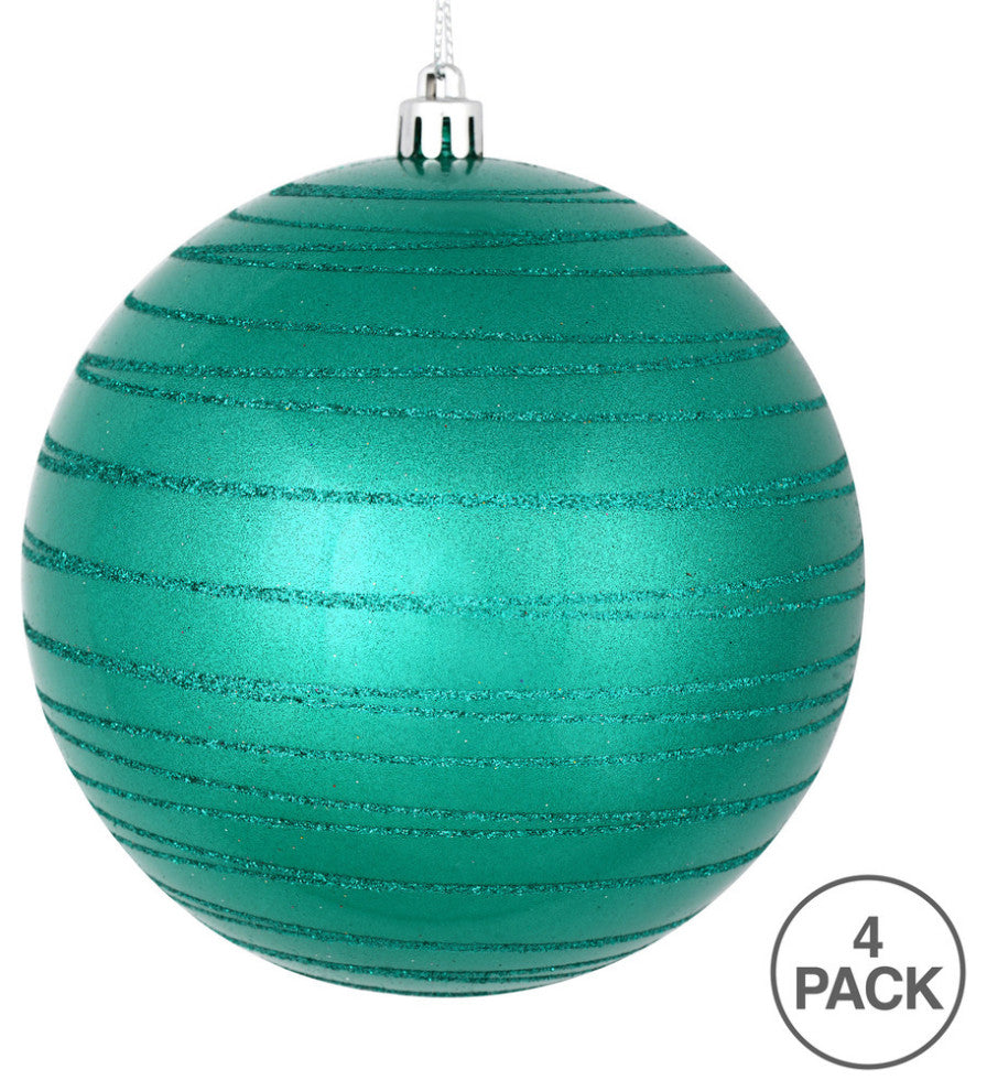 Vickerman N187642D 4" Teal Candy Finish Ball Ornament With Glitter Lines