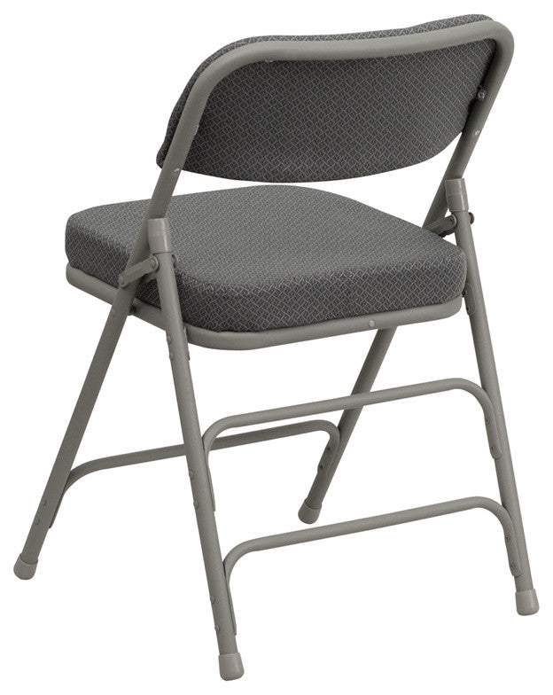 Premium Curved Triple Braced Gray Fabric Metal Folding Chair