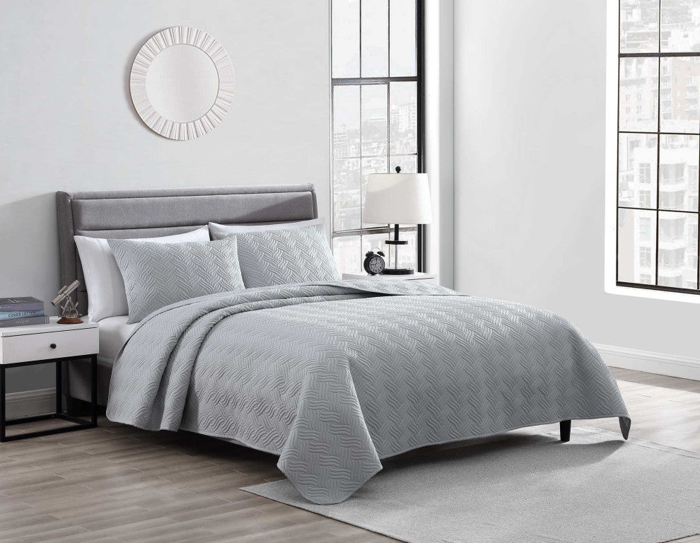 The Nesting Company Willow 3 Piece Quilt and Pillow Sham Set - King - Gray