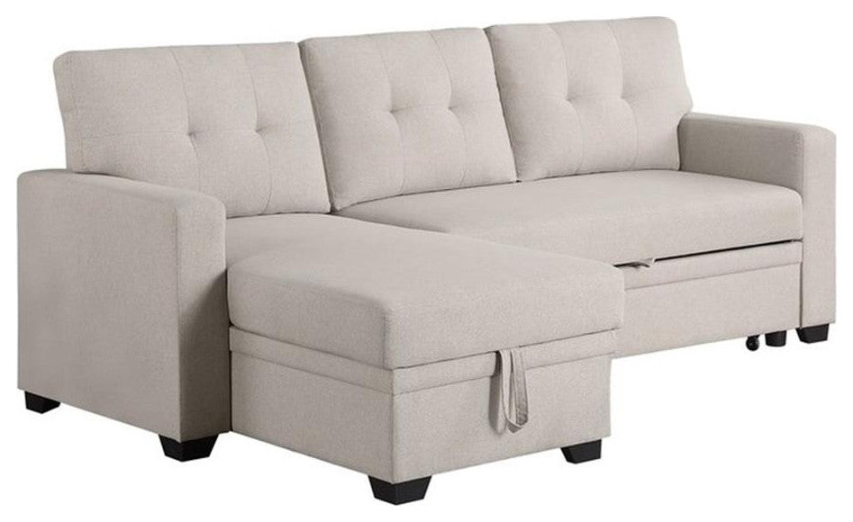 Devion Furniture Polyester Fabric Reversible Sleeper Sectional Sofa-Beige