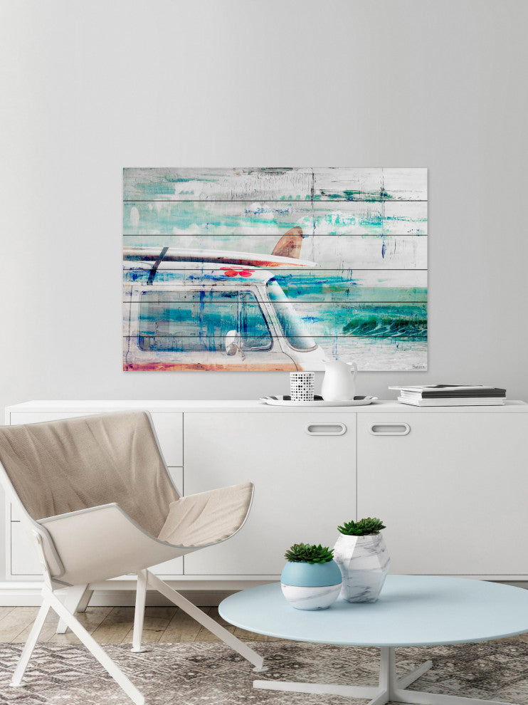 "Beach Trip" Painting Print on White Wood, 18"x12"