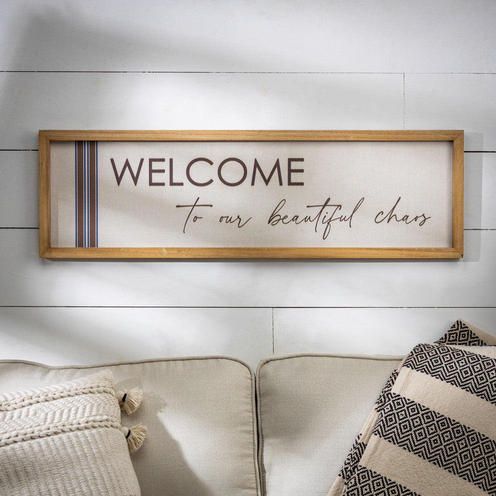 Set of 2, 11.75" Wood and Linen Inspirational Wall Art