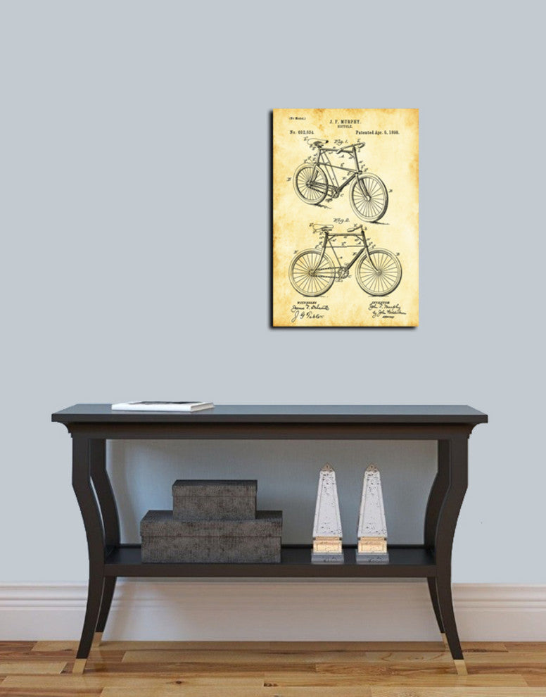 Epic Graffiti "Bicycle Vintage Patent Blueprint" Giclee Canvas Wall Art, 18"x26"