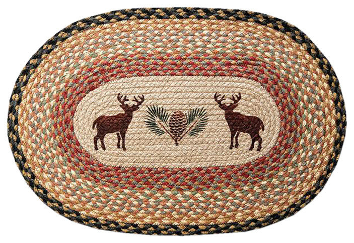 Deer and Pinecone Oval Patch Rug