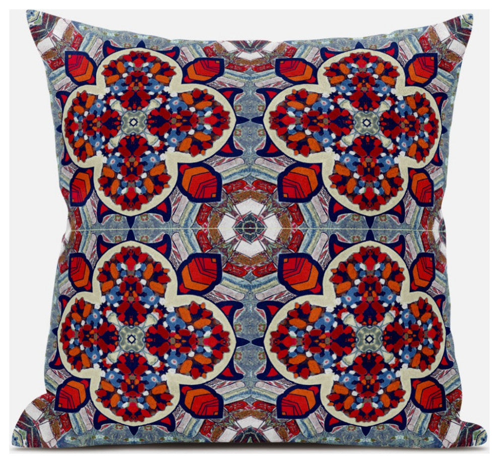 18" Red Blue Cloverleaf Boho Suede Throw Pillow