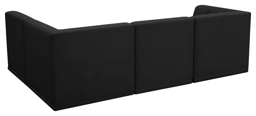 Relax Velvet Upholstered 4-Piece L-Shaped Modular Sectional, Black