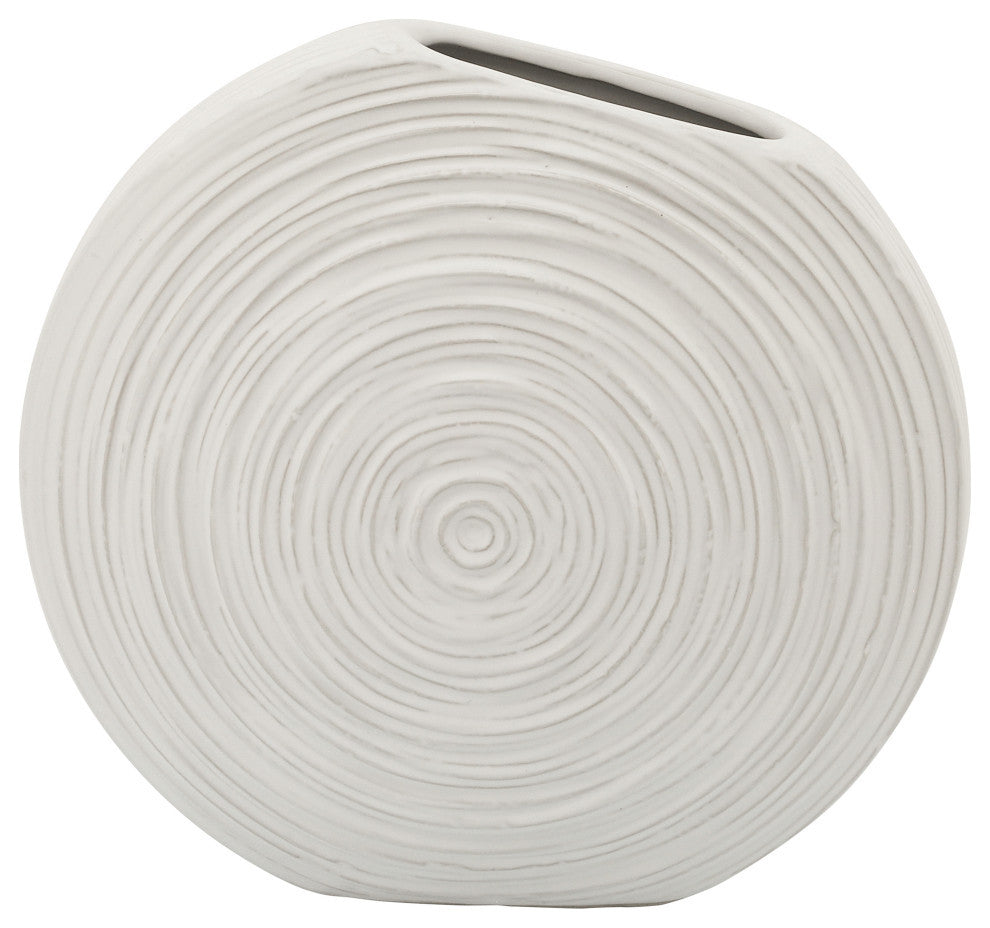11" Oval Swirled Vase, White