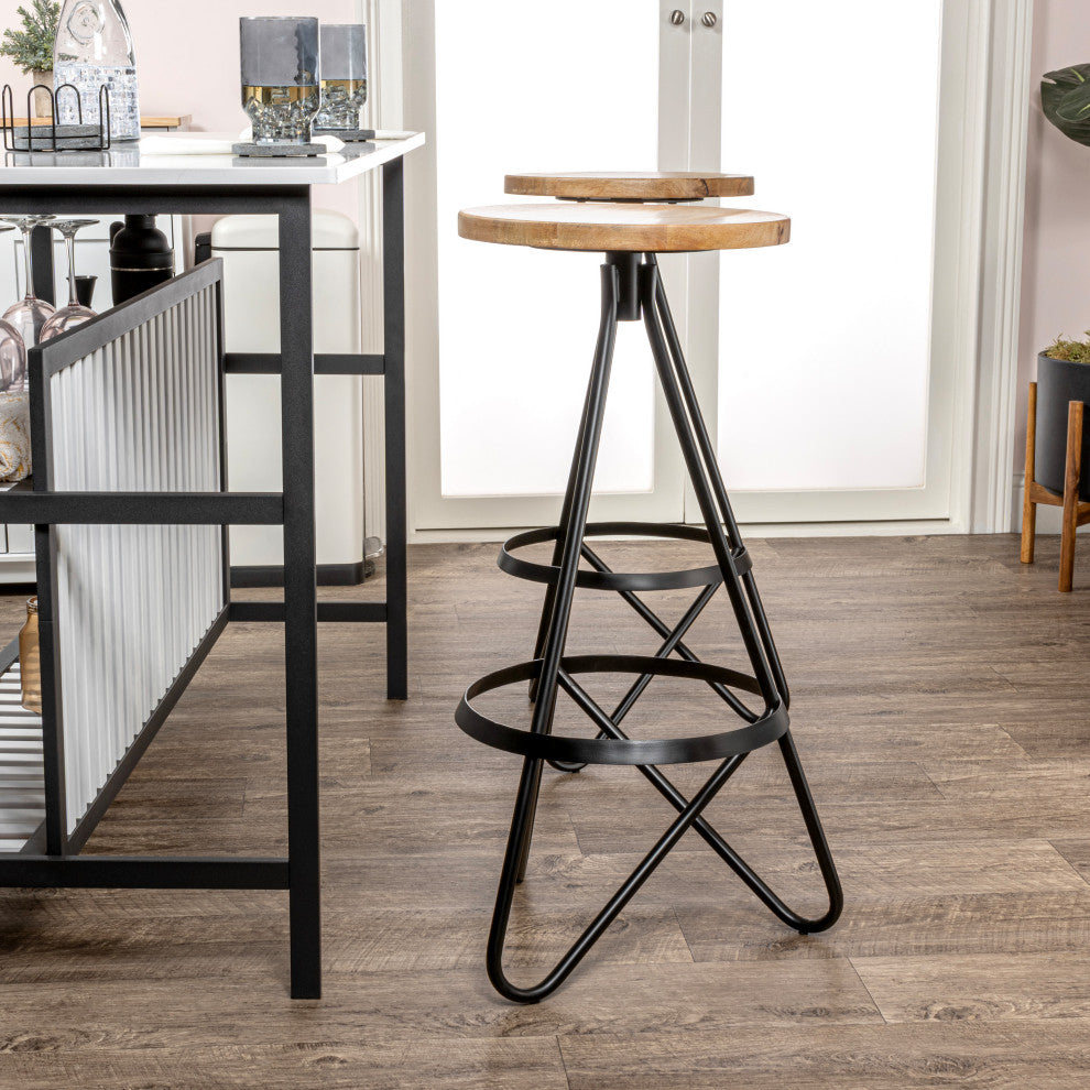 Spiroa Modern Industrial Metal Backless Circular Bar Stool, Brown