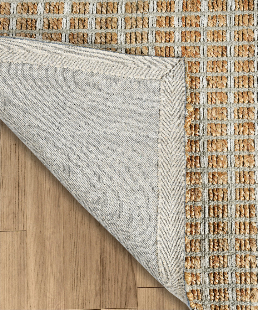 Gray Modern Grid Organic Jute Area Rug, 9'x12'