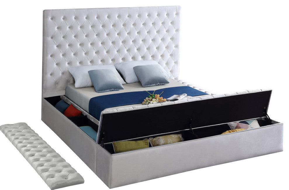 Bliss Velvet Upholstered  Bed, White, Full