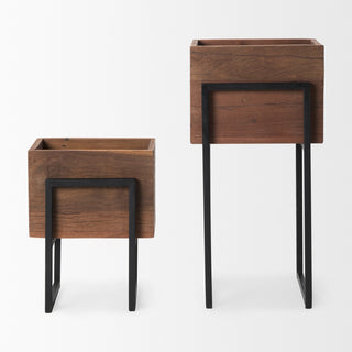 Jadine Set of 2 Medium Brown Wood With Black Metal Rectangle Frames