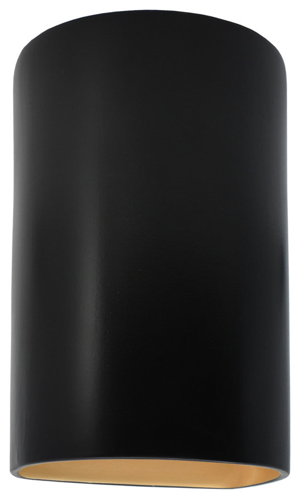 Ambiance LED Outdoor Small Ceramic Cylinder Wall Sconce with Open Top & Bottom, Carbon Matte Black/Champagne Gold