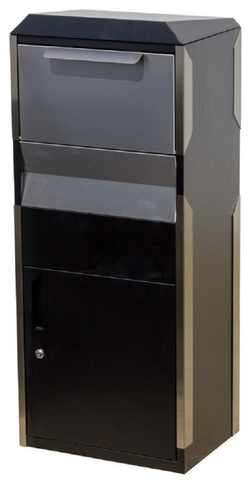 Locking Parcel Drop Box, Black With Stainless Steel