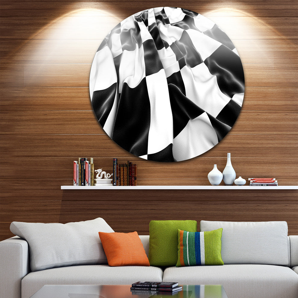 3D Checkered Flag, Abstract Digital Art Round Wall Art, 36"
