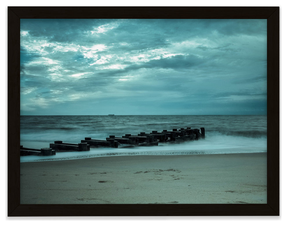 Blue Morning at Rehoboth Coastal Landscape Framed Photo Paper Wall Art Prints, Black, 12" X 16"