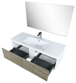 Scopi 48 Rustic Vanity, Acrylic Top With Sink, Gun Metal Faucet Set, 43 Mirror
