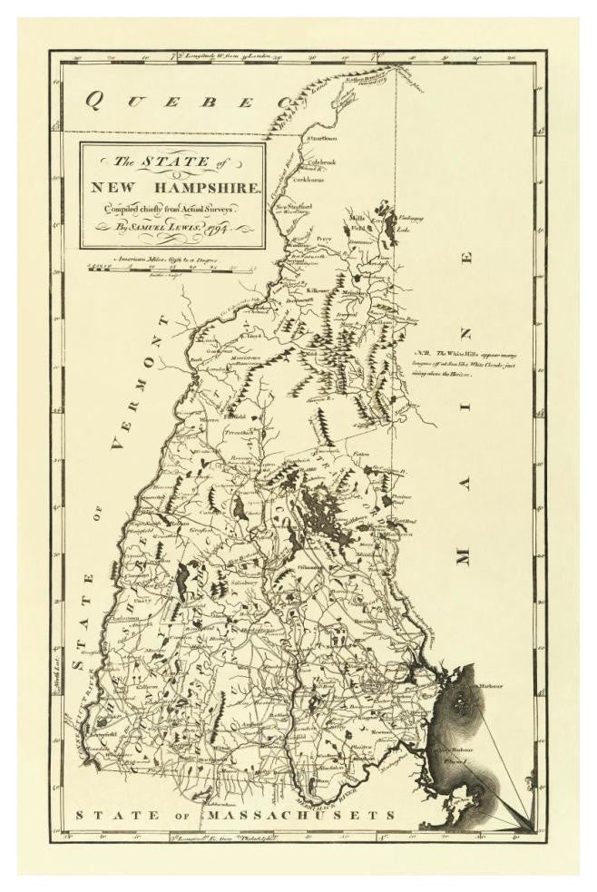 "State of New Hampshire, 1794" Digital Paper Print by Mathew Carey, 26"x38"