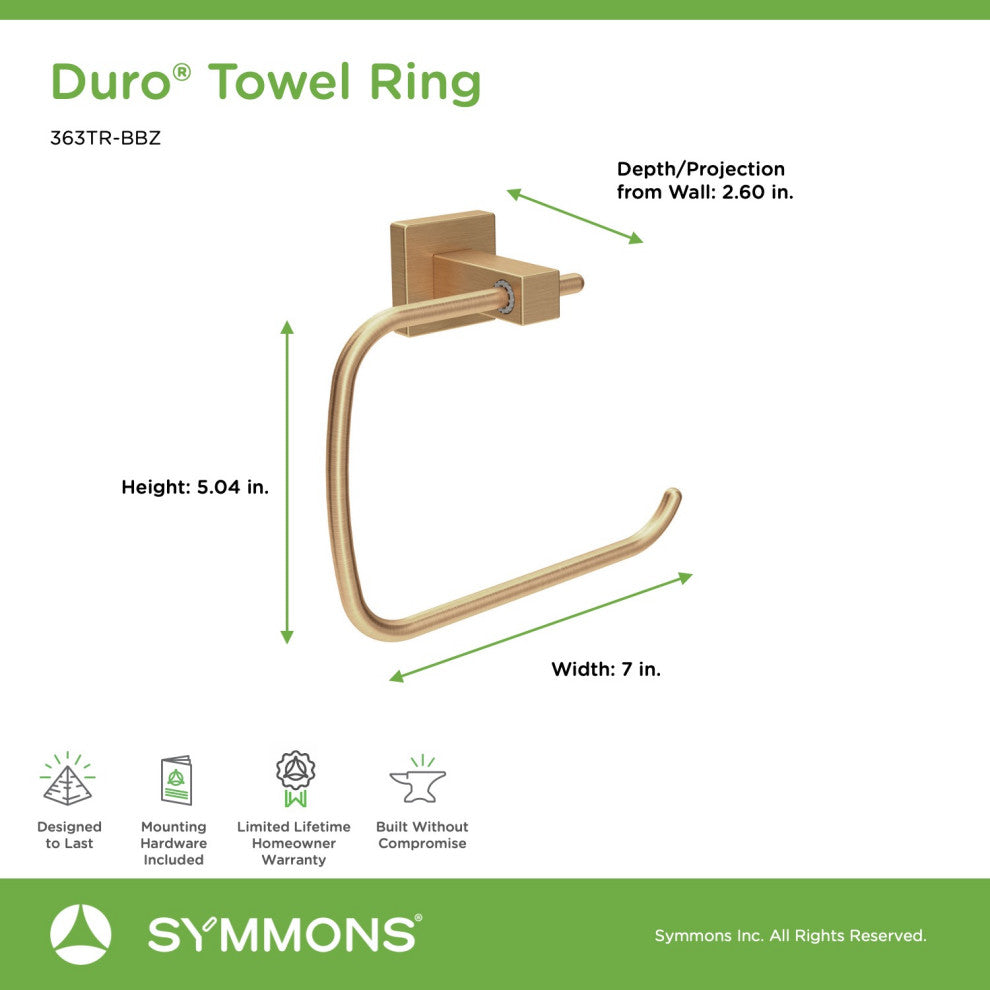 Duro Hand Towel Ring with Mounting Hardware, Brushed Bronze