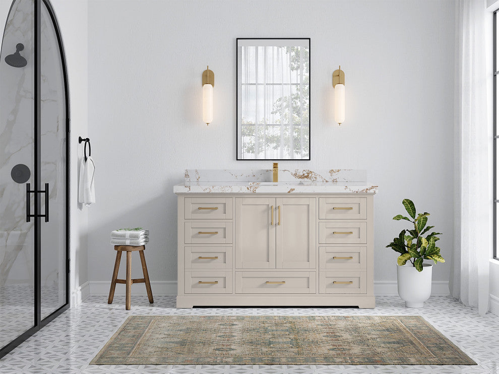 Boston 60" Single Bathroom Vanity in Fine Grain 2" Viola Gold