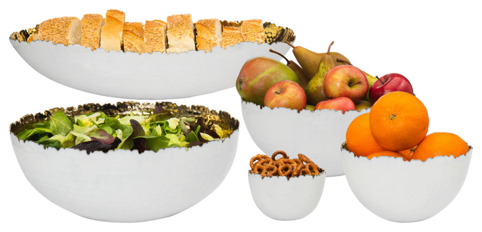 Munro Salad Bowl, White and Gold